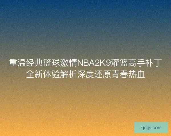 重温经典篮球激情NBA2K9灌篮高手补丁全新体验解析深度还原青春热血